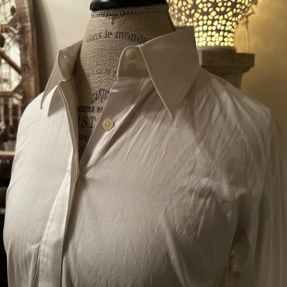 Talbots petites women’s collared white stretch blouse French cuff size 6 EUC - Picture 6 of 9